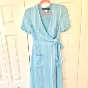 Francesca’s Collections Blue Pinstripe Wrap Dress